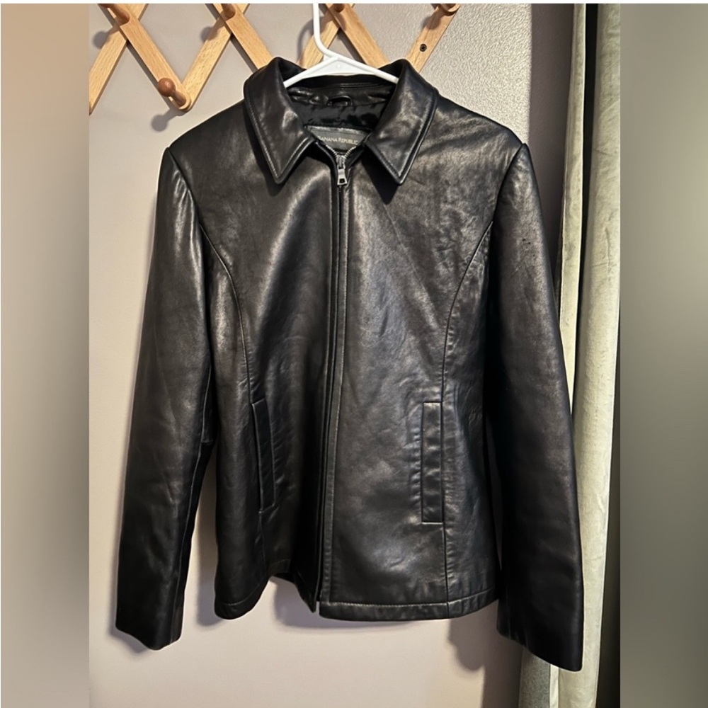 Banana Republic Genuine Leather Black Zip Jacket